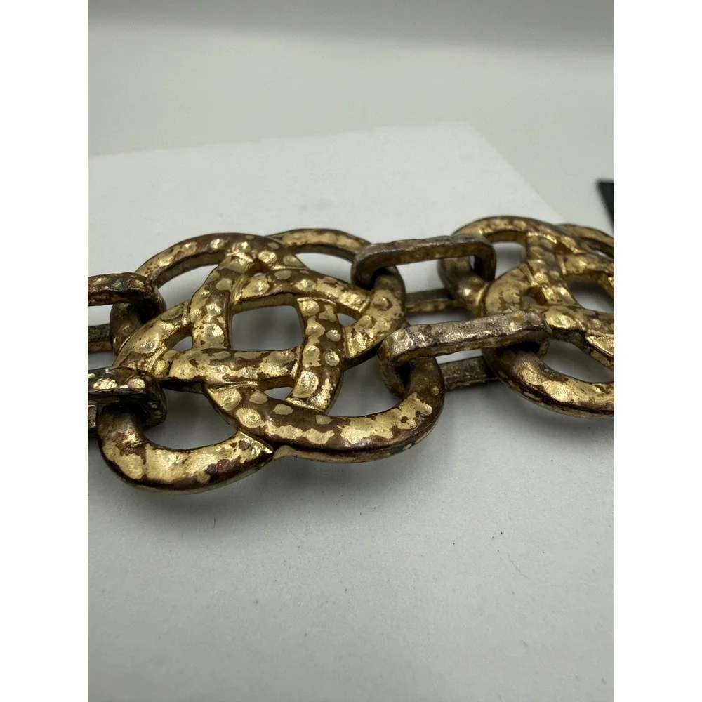 Lia Sophia Vintage Hammered Gold Tone Celtic Knot Link Statement Bracelet 8 Inch